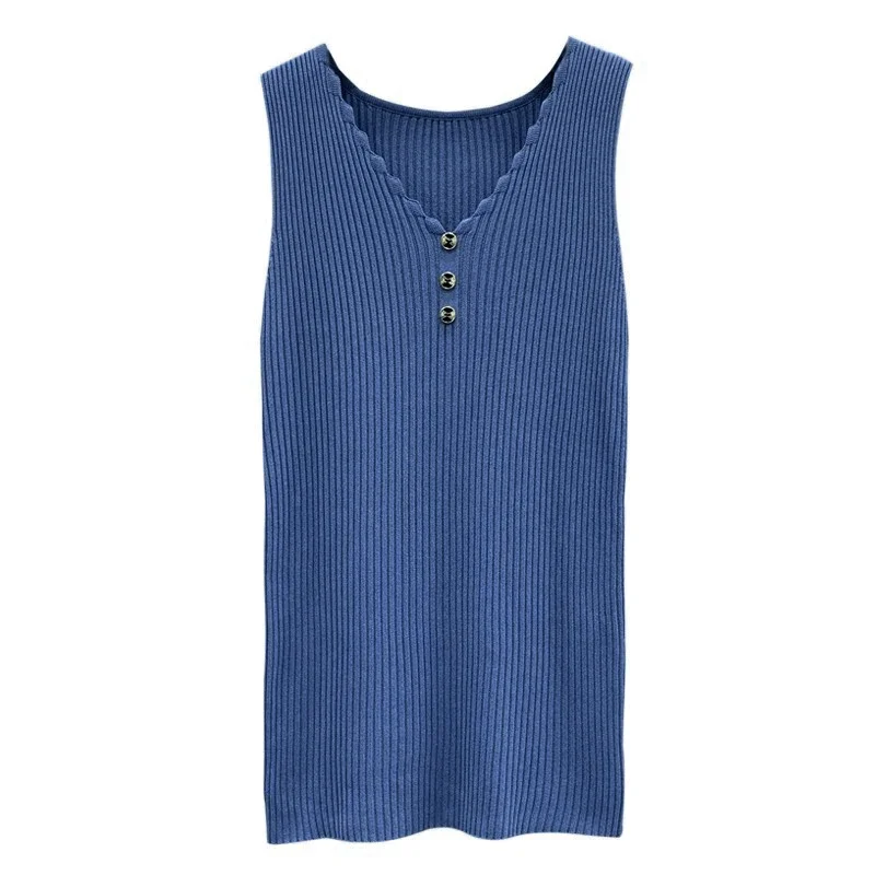 Knitted Small Vest Sport Camisole Women Tank Top Sexy Slim Korean Style Casual V-Neck Vest Fashion Sleeveless Tops Female Tee