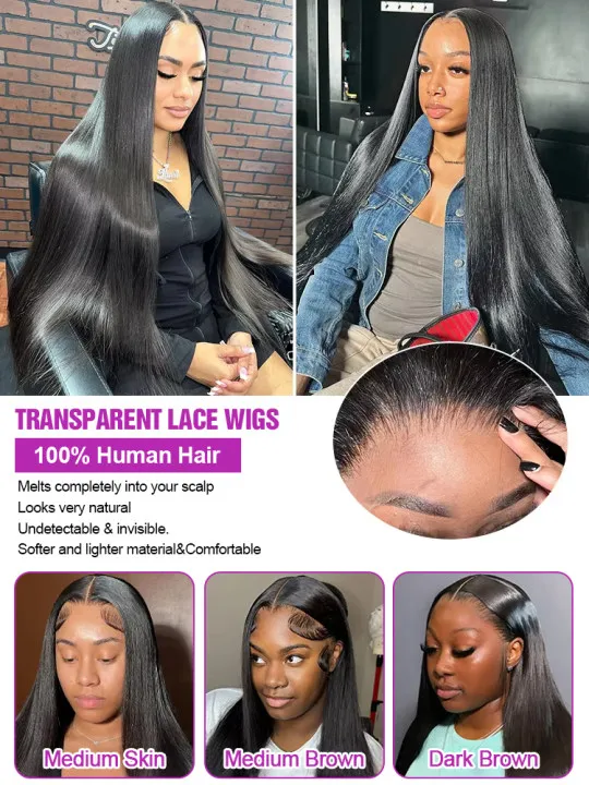 40 46 Inch Bone Straight Human Hair 13x6 HD Lace Frontal Wigs 300% Density 13x4 360 Full Hd Lace Front Human Hair Wigs For Women