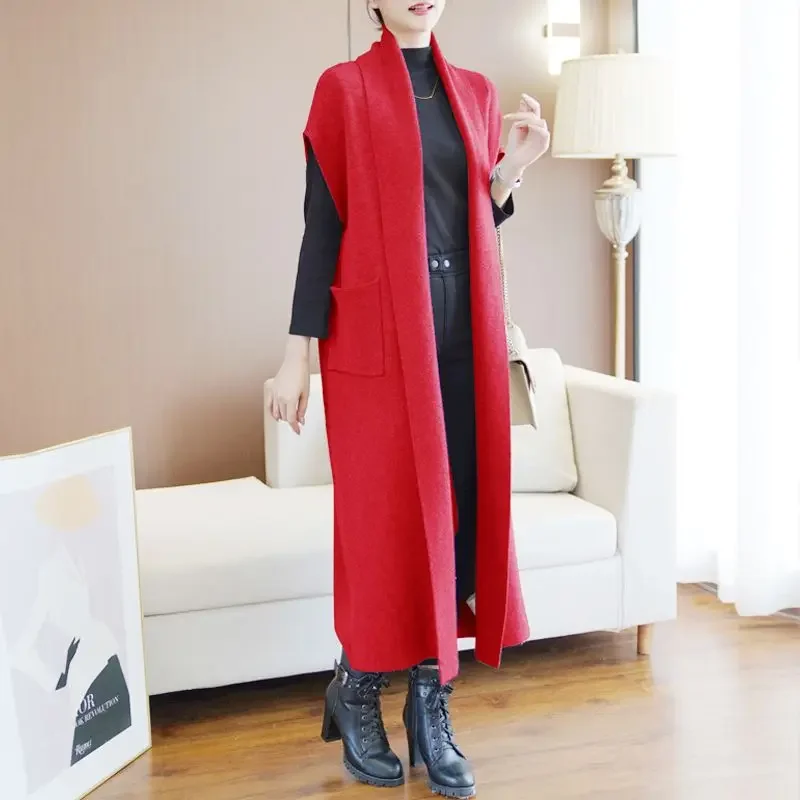 2024 Autumn/Winter Cardigan Windbreaker Women\'s Loose Sweater Suit Solid Tank Top Long Knitted Coat Style X191