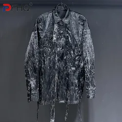 PFHQ Men's Shirts Lightning Texture New Design Long Sleeved Handmade Flowers Single Breasted Sports Darkwear Tops Summer 21Z4540