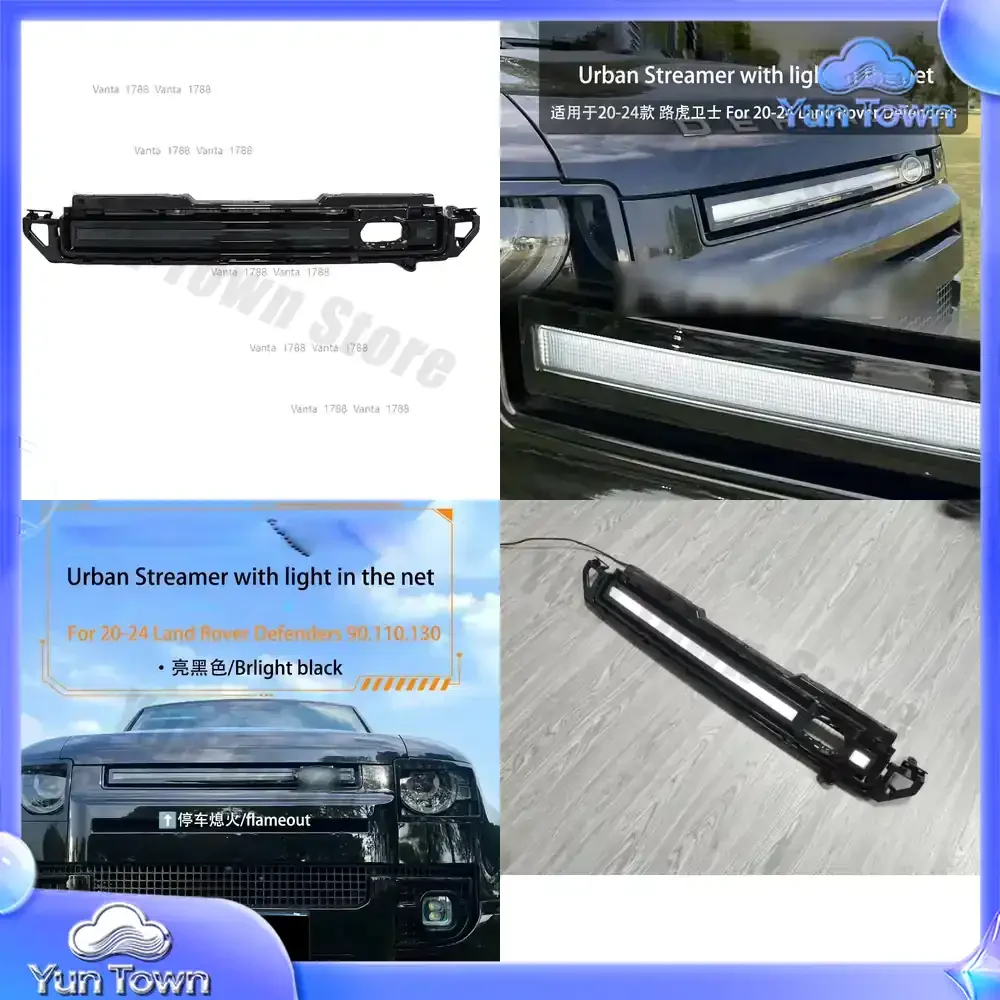 With Light in the Net Grill Guard Urban Streamer Car Front Bumper Lip Diffuser for Land Rover Defender 2022 2023 2024 2025