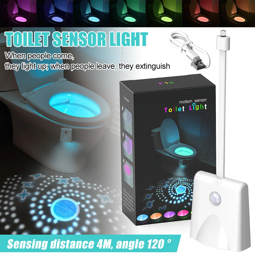 Toilet Bowl LED Night Light Rechargeable 7 Colors Changing Bathroom Decoration LED Lamp Motion Activated Sensor LED Nightlight