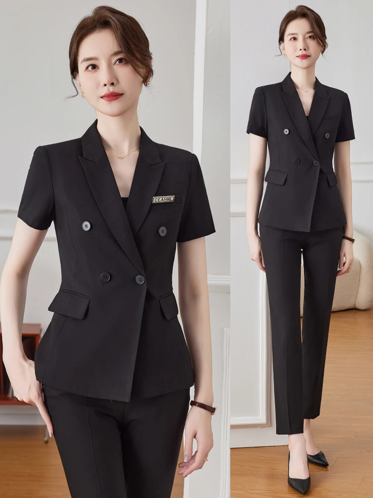 

Summer Short Sleeve Suit Set Women's Thin Small Professional Formal Jewelry Store Workwear Hotel Manager Uniform Polyester