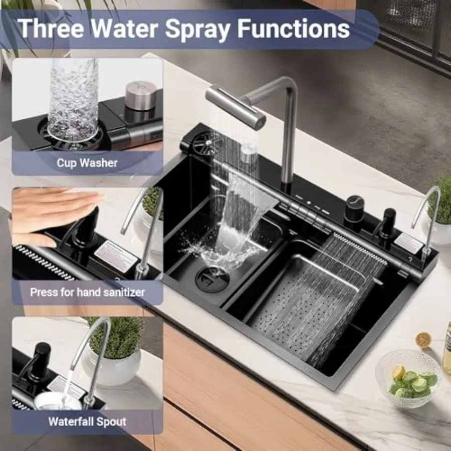30in قطرة في حوض المطبخ Undermount وعاء واحد الفولاذ المقاوم للصدأ أحواض المطبخ الذكية الحديثة مع لوح التقطيع 4 في 1 سحب للخارج