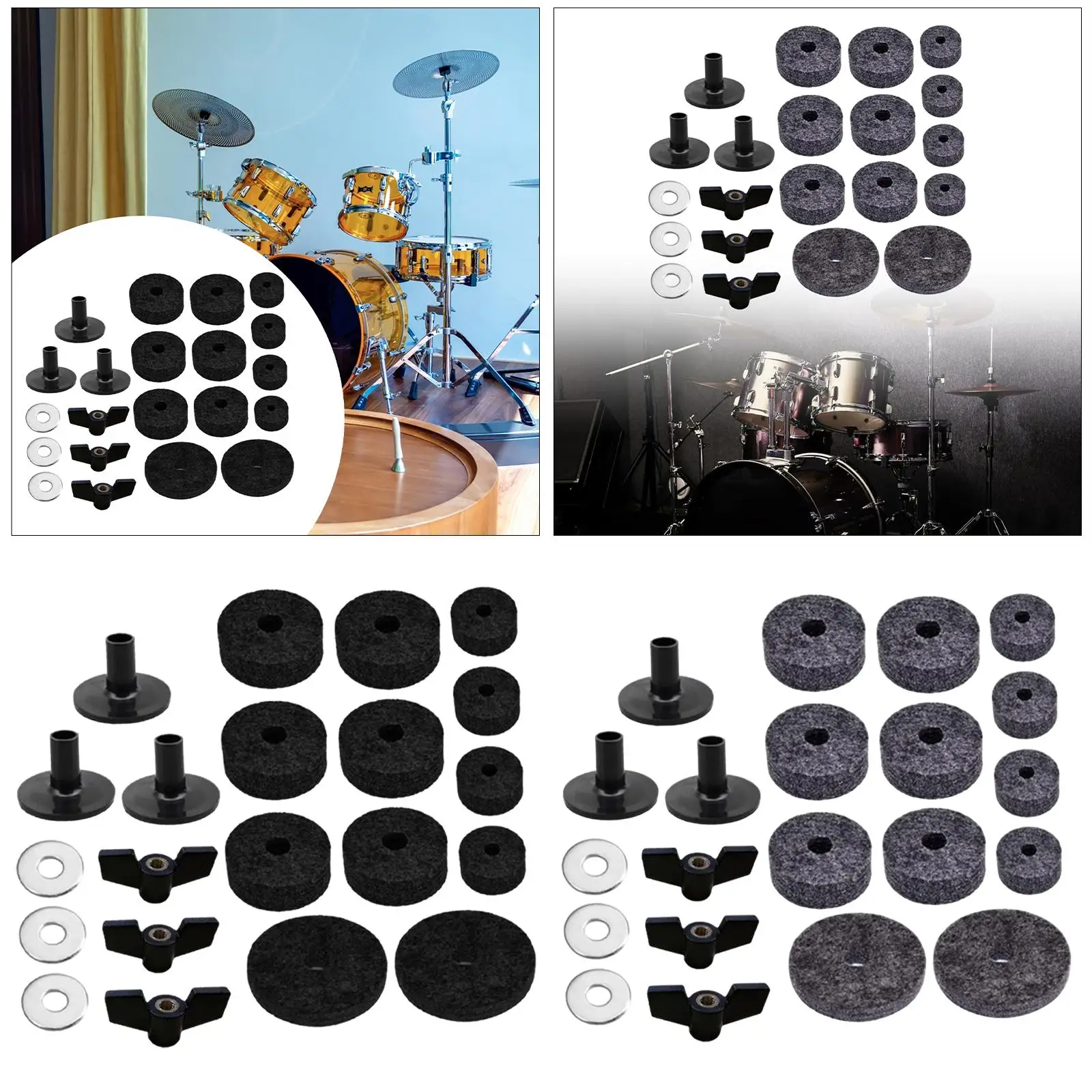 Drum Cymbal Felts Set Includes Sleeves Wing Nuts Washers Sturdy Pads Protect Cymbals for Studio or Stage