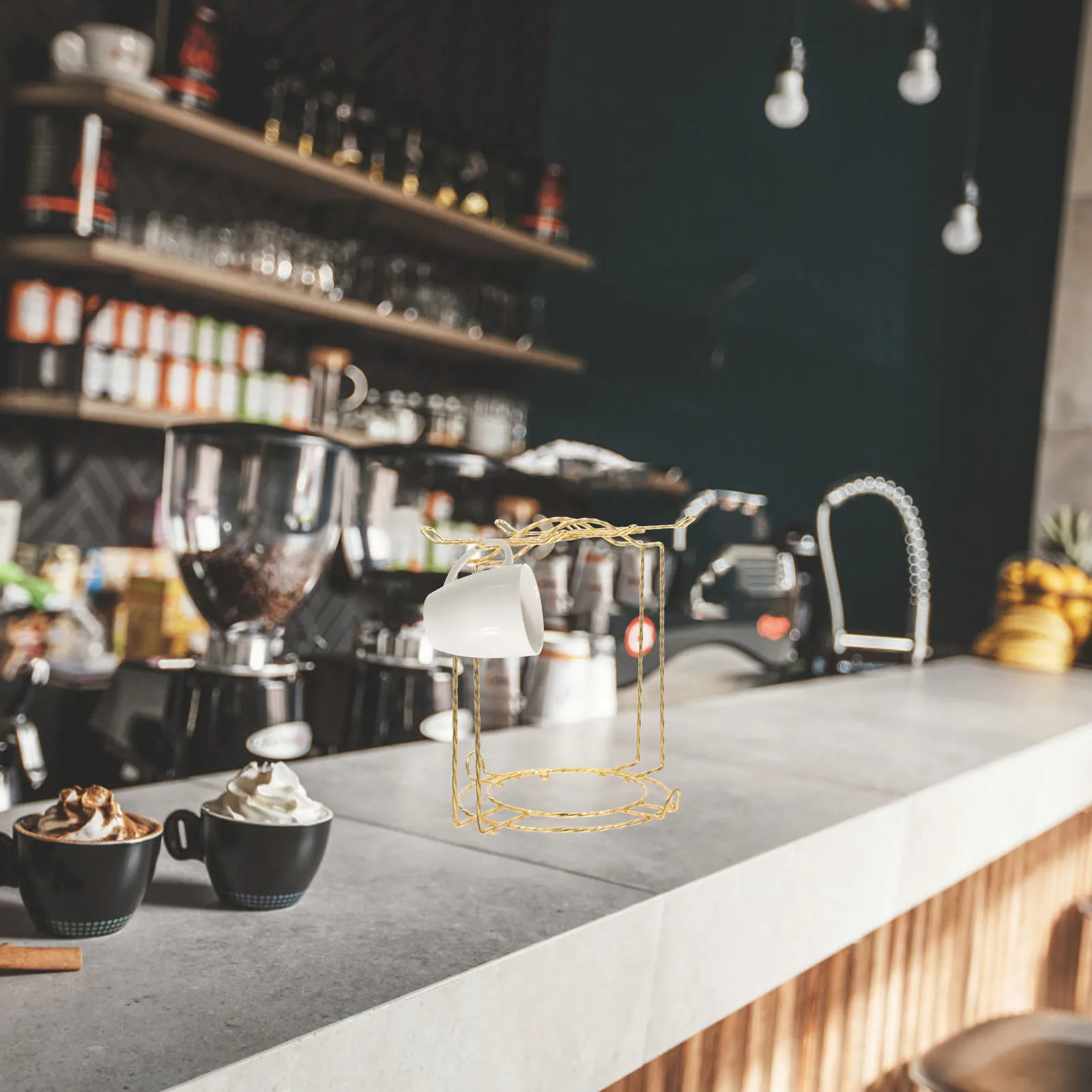 حامل أكواب القهوة الحديدي رف فنجان الشاي قابل للفصل 6 كوب عرض موقف أطباق الصحن المنظم طاولة المطبخ بار الذهب