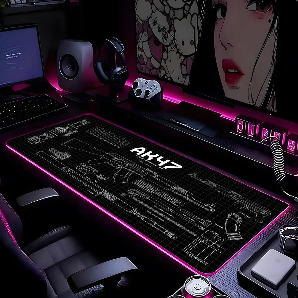 

Огнестрельное оборудование Пистолет Коврик для мыши Коврик для мыши HD Печать Компьютерные геймеры Запирающийся край Нескользящий RGB коврик для мыши XXL90x40 см Клавиатура ПК