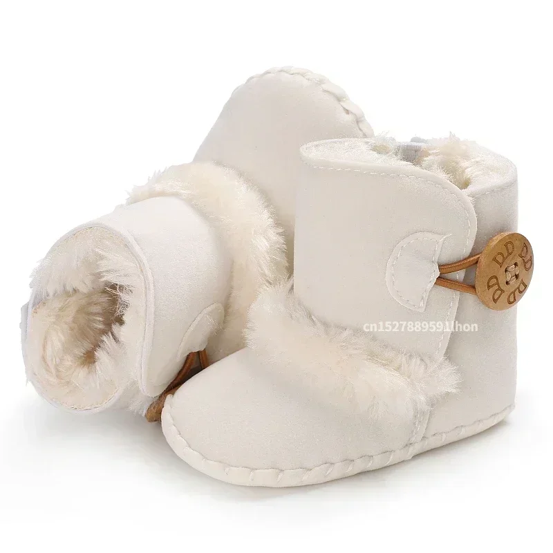 2024 Autumn Winter Baby Boots, Infant Girls Boys Warm Fashion Solid Shoes with Fuzzy Balls First Walkers Kid Shoes 0-18M