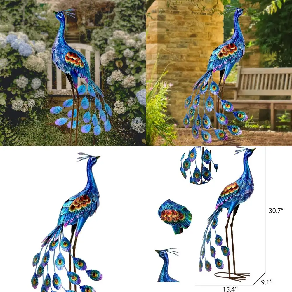 

Металлическая уличная статуя павлина, художественная скульптура двора для патио, заднего двора, лужайки, домашнего декора