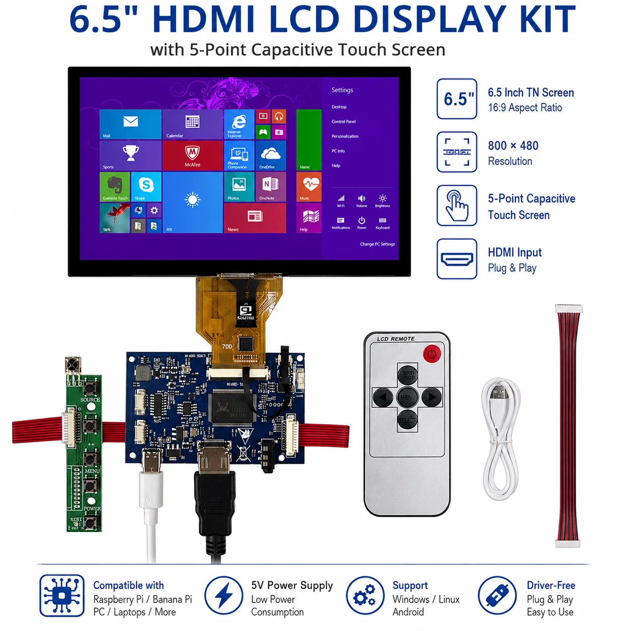 6,5 Zoll at065tn14 DIY Mehrzweck-LCD-Bildschirm Treiber Steuer karte Audio HDMI-kompatibler Digitalis ierer Touchscreen-Monitor