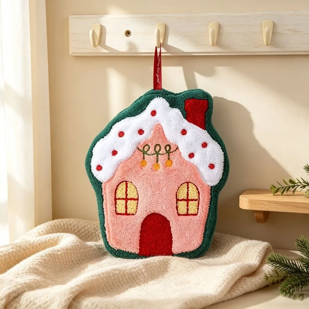 Coral Velvet Christmas Hand Towel Soft Touch Thick Absorbent Coral Velvet Towel Hanging Loop Christmas Print Santa Claus Towel