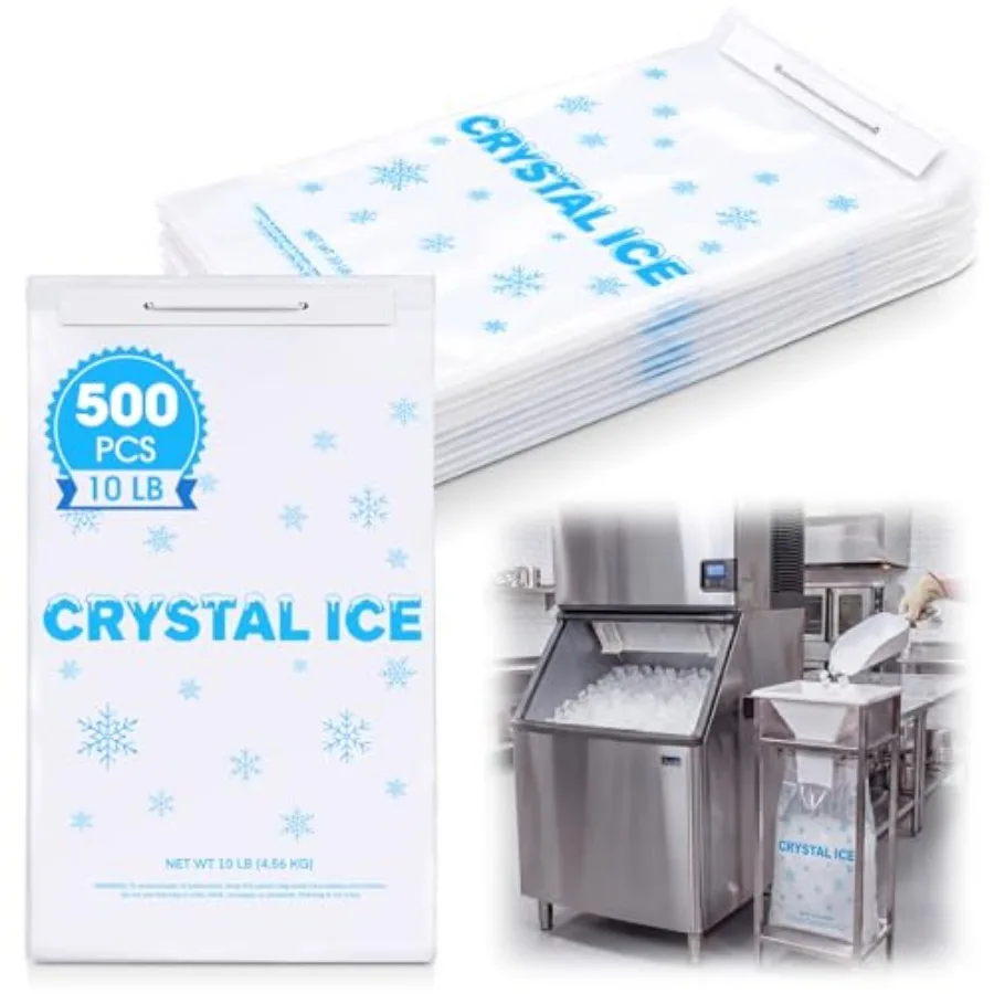 

Ice Bags 10 LB, 500 Count Bags on Wire Wicket with Twist Ties Fits Ice Bagger Machines, 12" ×19", 1.38Mil, Heavy Duty LDPE for