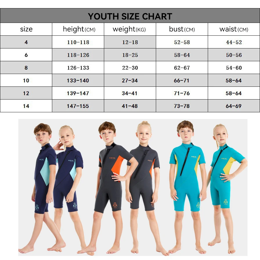 Girls Boys 1.5MM 2MM Diving Surfing Suit One-piece Swimsuit Warm Short Sleeved Thermal Insulation Front Zipper Shorty Wetsuit