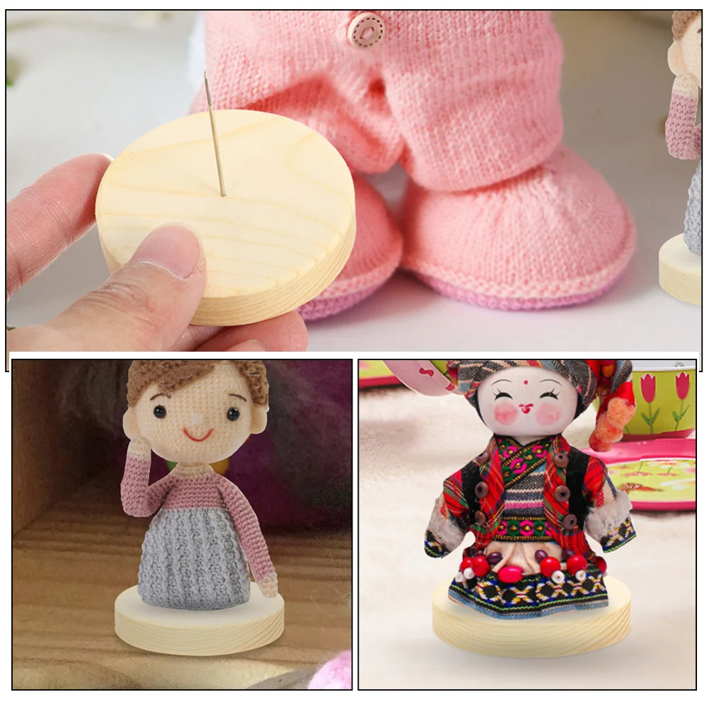

3Sets Felting Display Stand Sturdy Wood Base with Metal Pin Support for Handmade Felt Creatures Portable Shelf Decor Accessory