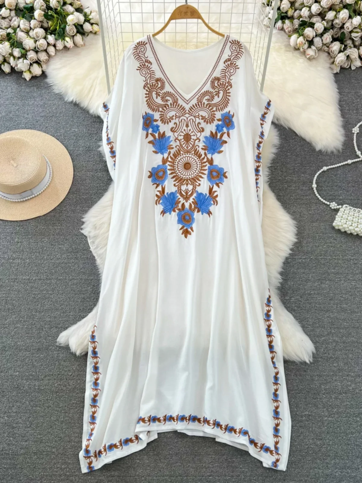 Robe de plage brodée style Boho pour femmes, grande taille, adt fit, tunique décontractée, vêtements de villégiature