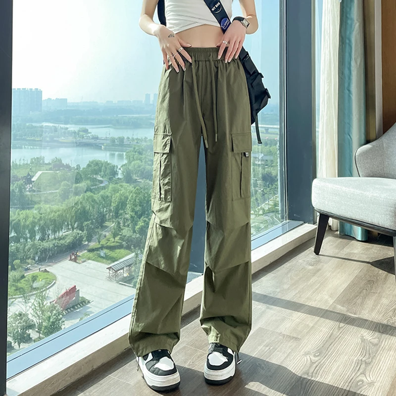 Mode Frauen Jogger Hosen Casual Weibliche Chic Gerade Cargo Hosen Elastische Hohe Taille Streetwear Dünne Hosen Sommer Dünne – Detail 11