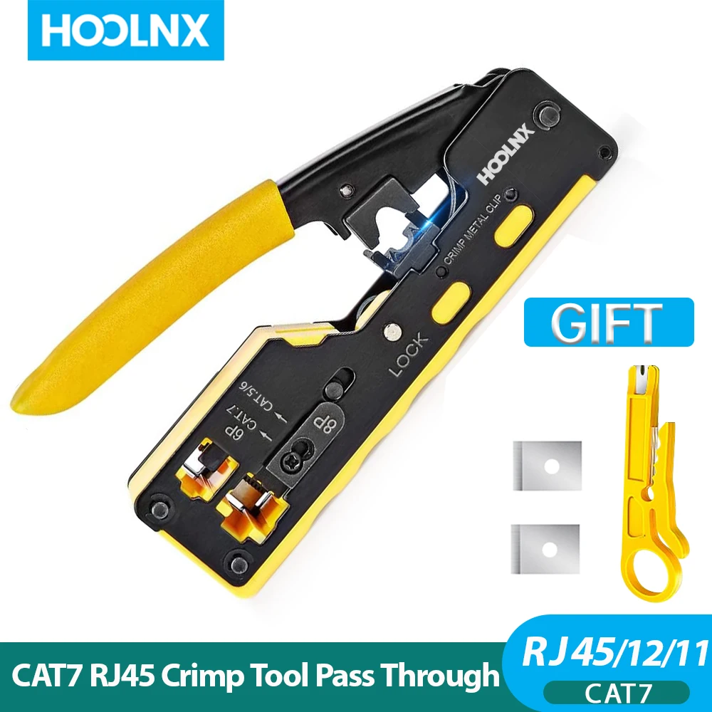 Hoolnx RJ45 Crimping Tool Pass Through Network Crimp Pliers for RJ45 Connector CAT7 CAT6A CAT6 CAT5 CAT5e 8P 6P Modular Plug