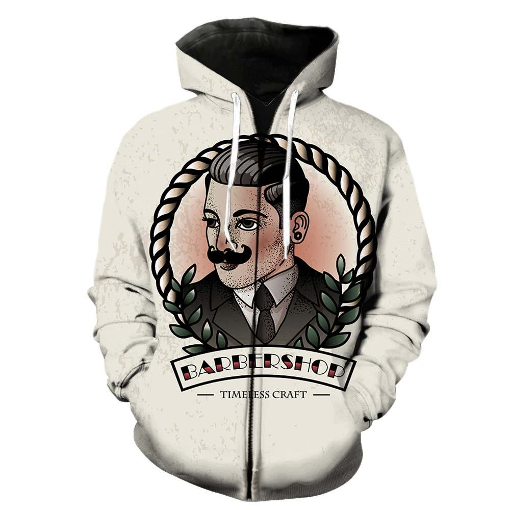 

Cartoon Barber Men's Zipper Hoodie Hip Hop With Hood Jackets Streetwear Oversized Sweatshirts Funny Harajuku Casual Teens Cool