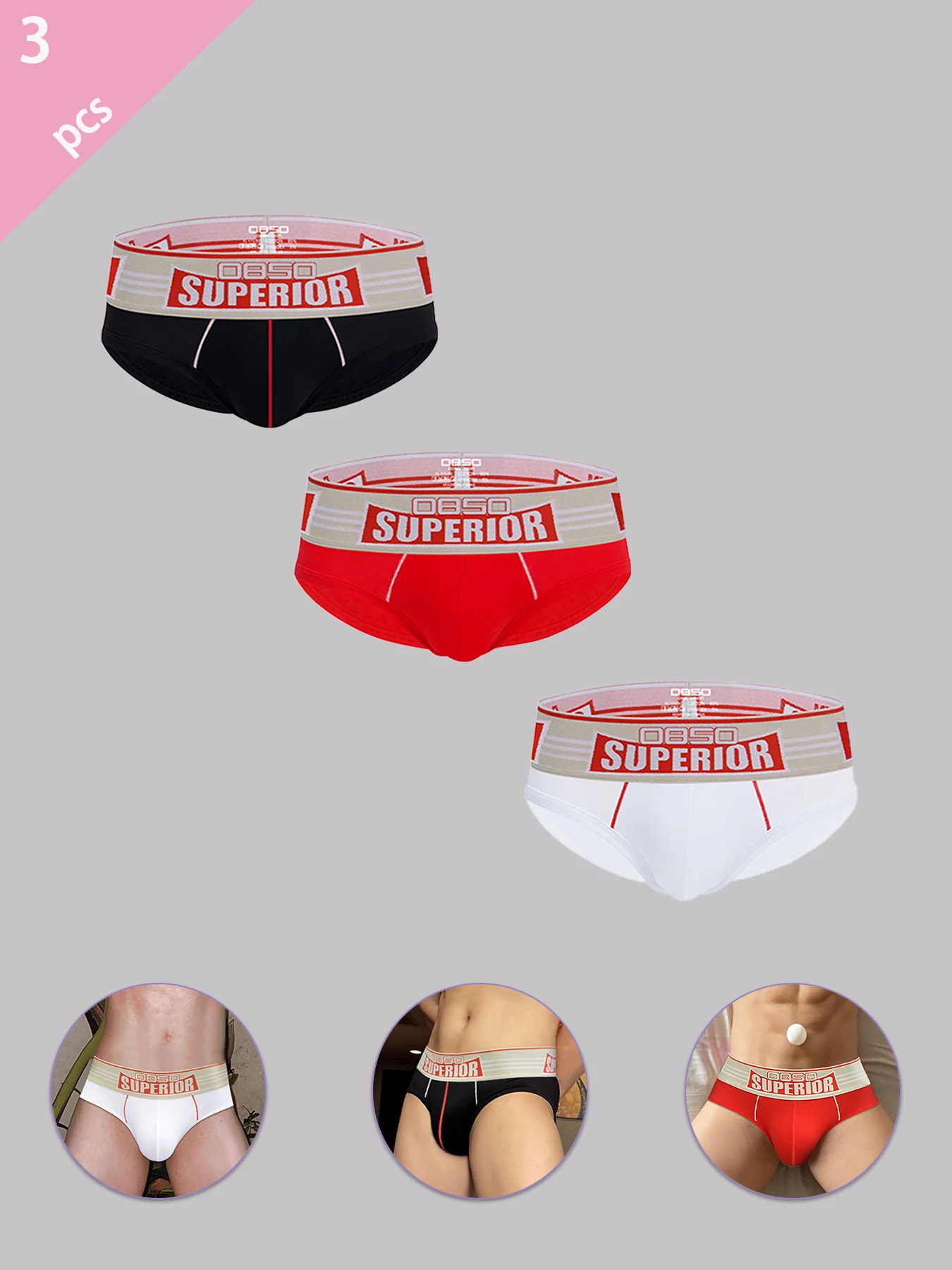 

3pcs Trendy Waistband Men's Triangle Pant Made Cotton Sexy Low Waisted Fashionable Sporty Solid Color Comfortable Breathable Men