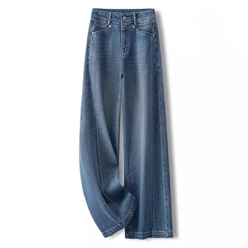 ワイドレッグパンツ ジーンズ レディース ハイウエスト ストレッチ ダメージ加工 ポケット付き ヴィンテージ ストリートウェア 女性用デニム フロア丈 2025