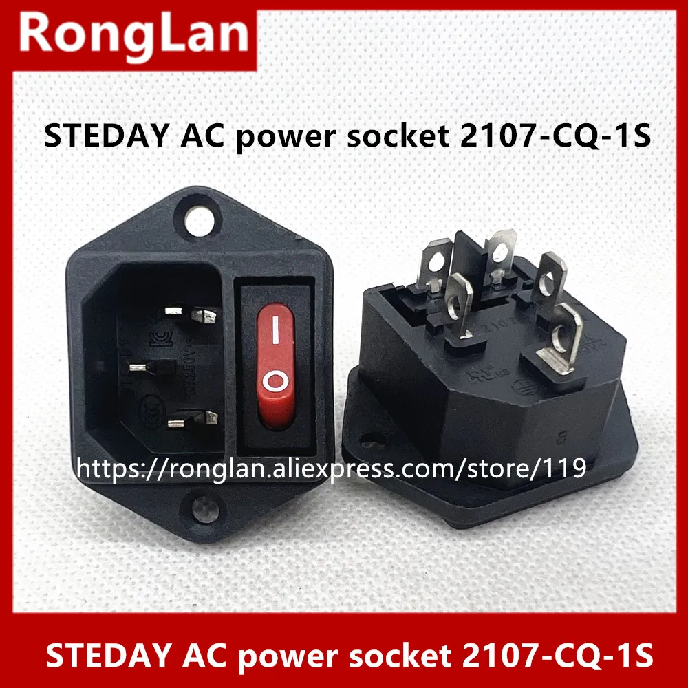 [SA]STEDAY AC AC power outlet socket with a red triangle combo small flat switch 2107-CQ-1S--20pcs/lot