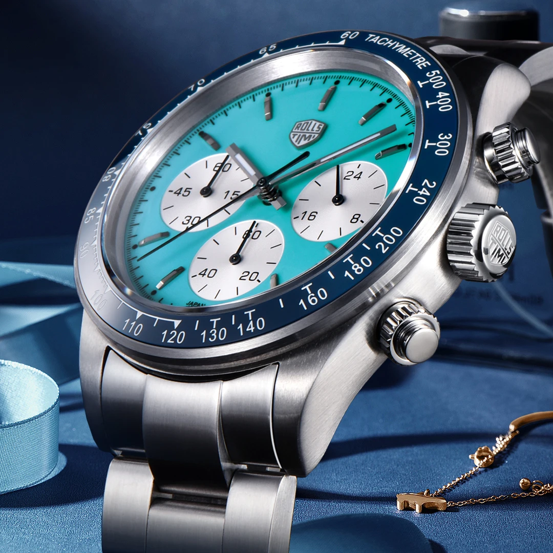 

2025 New RollsTimi Mens Watch Japan VK63 Movt Top Luxury Quartz Wrist watch Sapphire Chronograph Watch for Men Stainless Steel