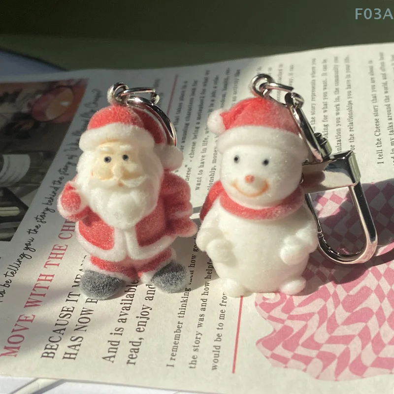 Cute Cartoon Christmas Series Flocking Doll Keychain Plush Santa Claus Little Devil Pendant Phone Chain Car Key Bag Accessories