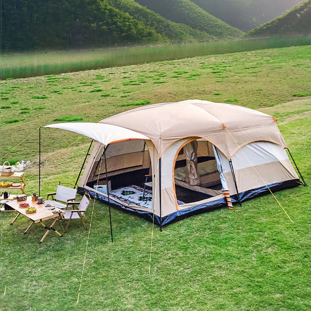 

3-12 Person Double Layers Oversize Outdoor Camping Family Tent 2 Rooms Thickened Rainproof Outdoor Family Camp Tour Equipment