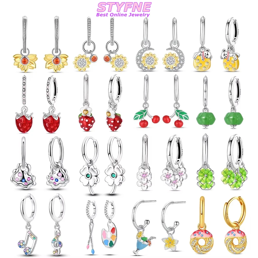 

Sunflower Strawberry Flowers Original 925 Silver Charms Beads Fit Bracelet Making Women Jewelry DIY Birthday Anniversary Gift