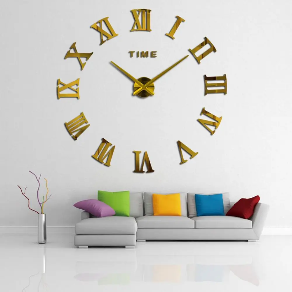 2022 New 3D Roman Numeral Acrylic Mirror Wall Clock Sticker Fashion DIY Quartz Clocks Watch Home Decoration Living Room Stickers