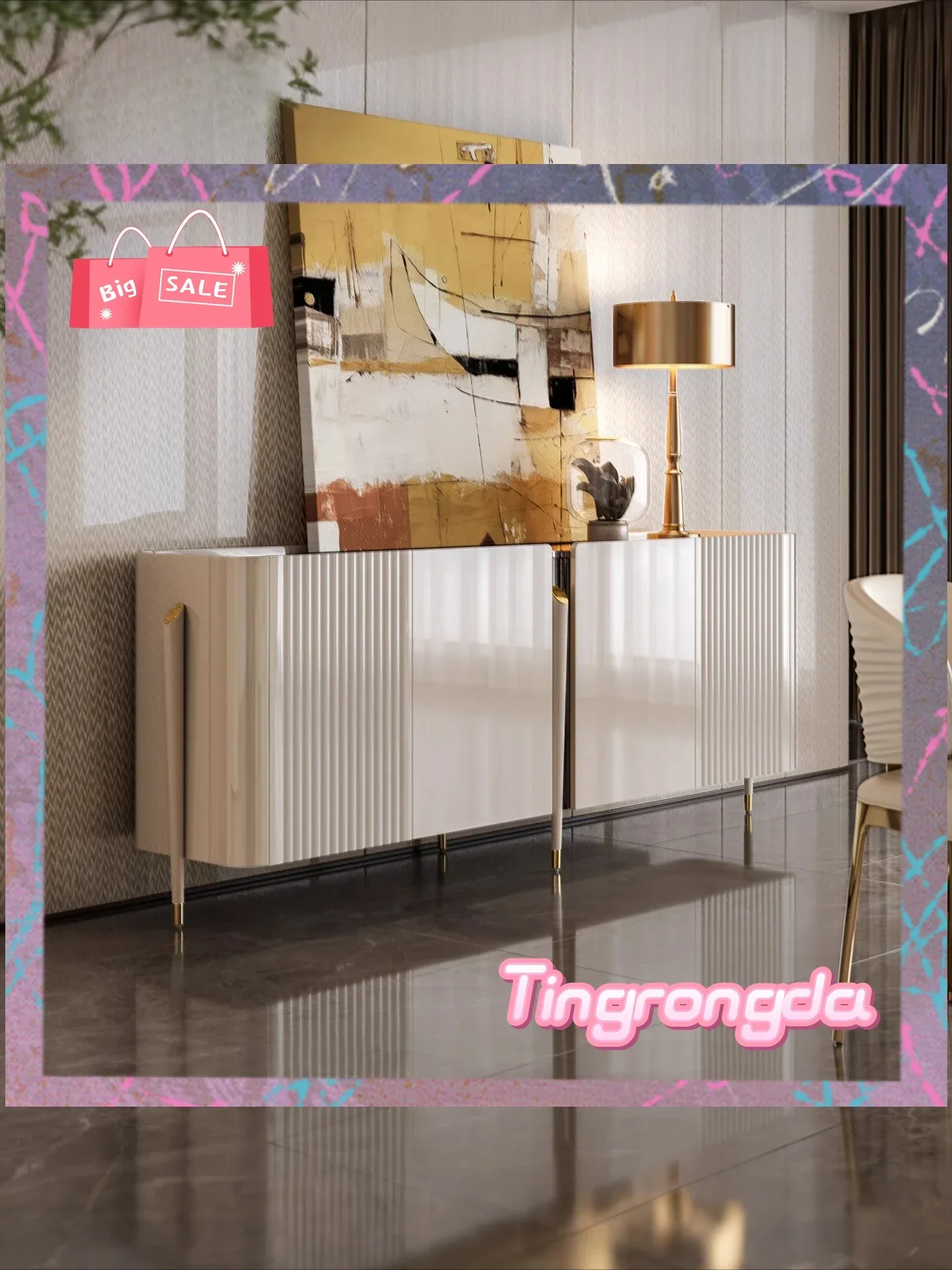 Y Light luxury stone dining side cabinet, simple storage, entrance cabinet against the wall, restaurant storage, tea cabinet A