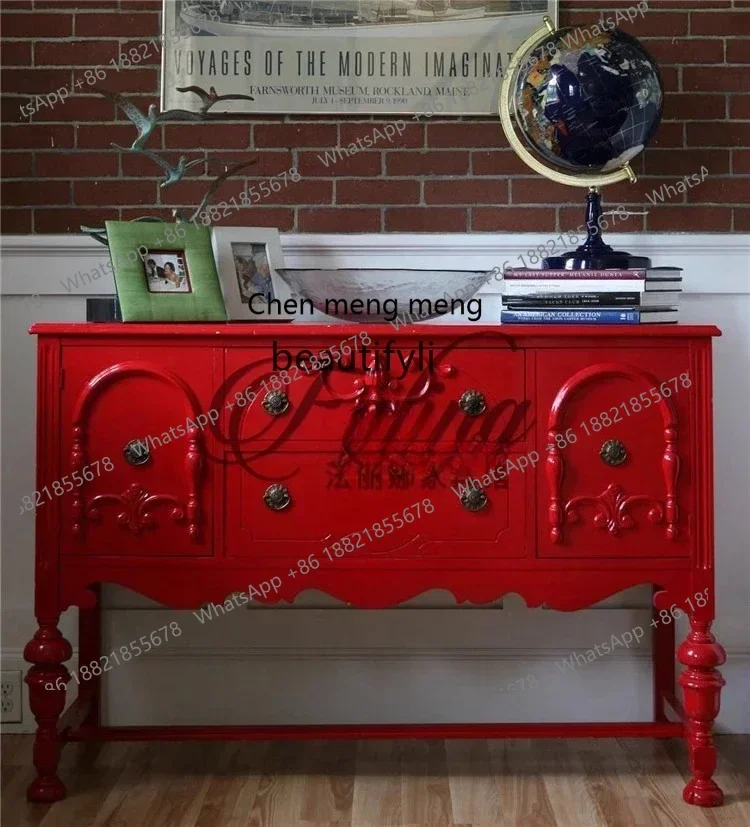 New arrive French light luxury solid wood dining side cabinet foyer entrance decorative cabinet against the wall side table