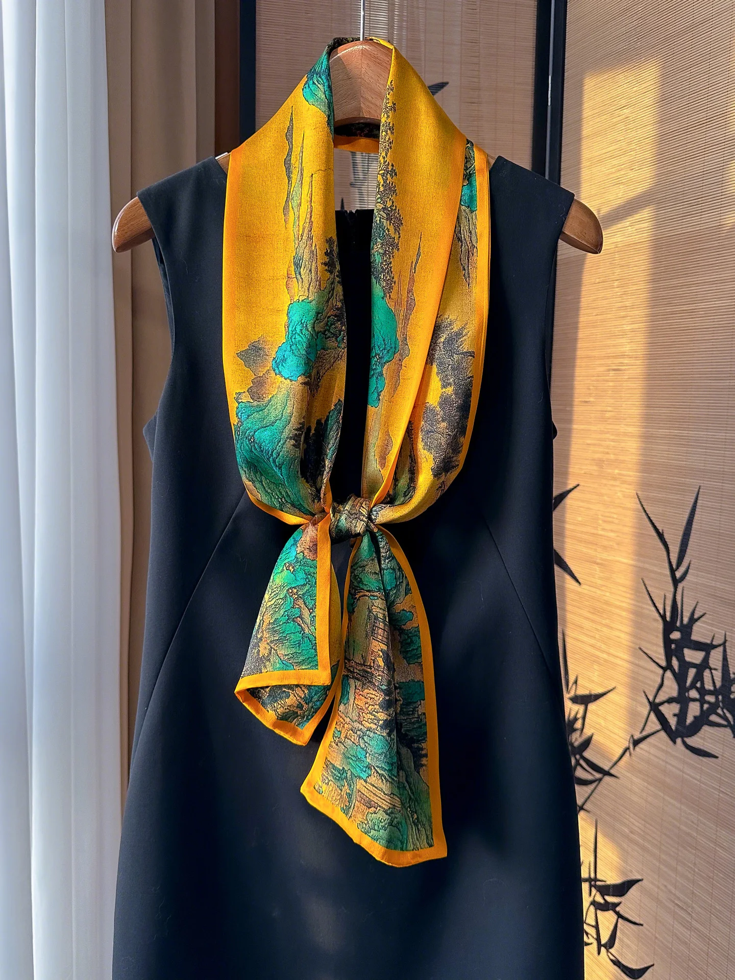 エレガントなロングシルクスカーフ-レディース-ナローベルト-ナショナルスタイル-ママのファッションアクセサリー-春秋冬-シーズナルユース