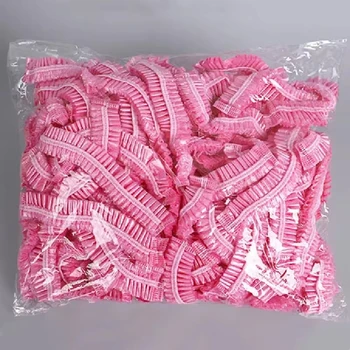 Einweg-Duschhaube für Damen, wasserdichte Kopfbedeckung aus Kunststoff, rosa Spa-Salon, Hotel-Haarfärbemittel, elastische Haarkappe, 100 Stück/Set