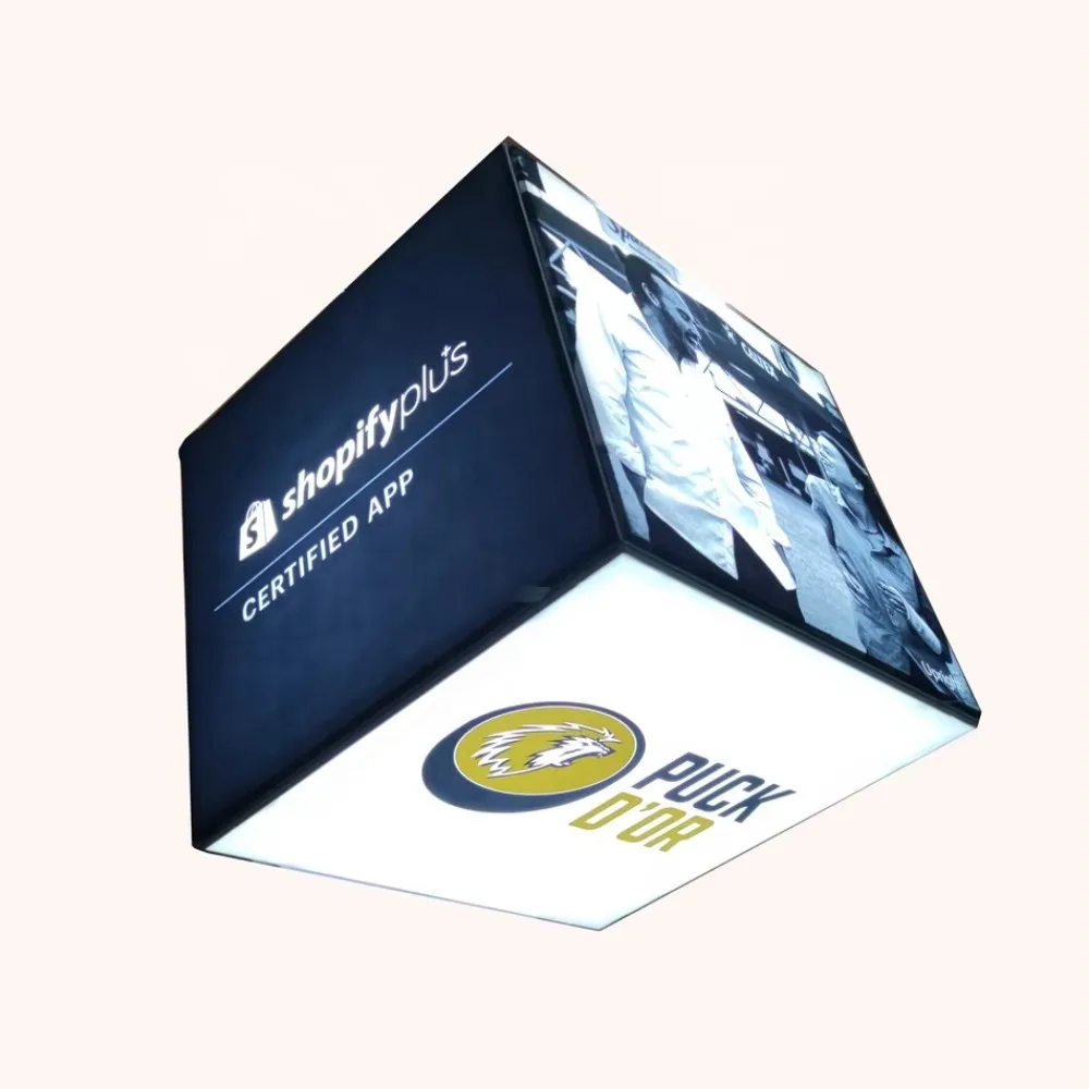 Eco-friendly custom modern exhibition booth aluminum profile printed fabric LED strip light bar cube ceiling display light box