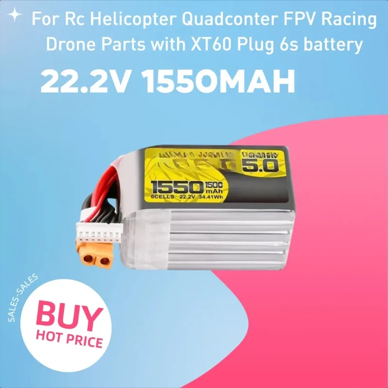 

22.2V 1550mAh 150C LiPo Battery for RC Helicopter Quadcopter FPV Racing Drone Parts with XT60 Plug 6S Battery