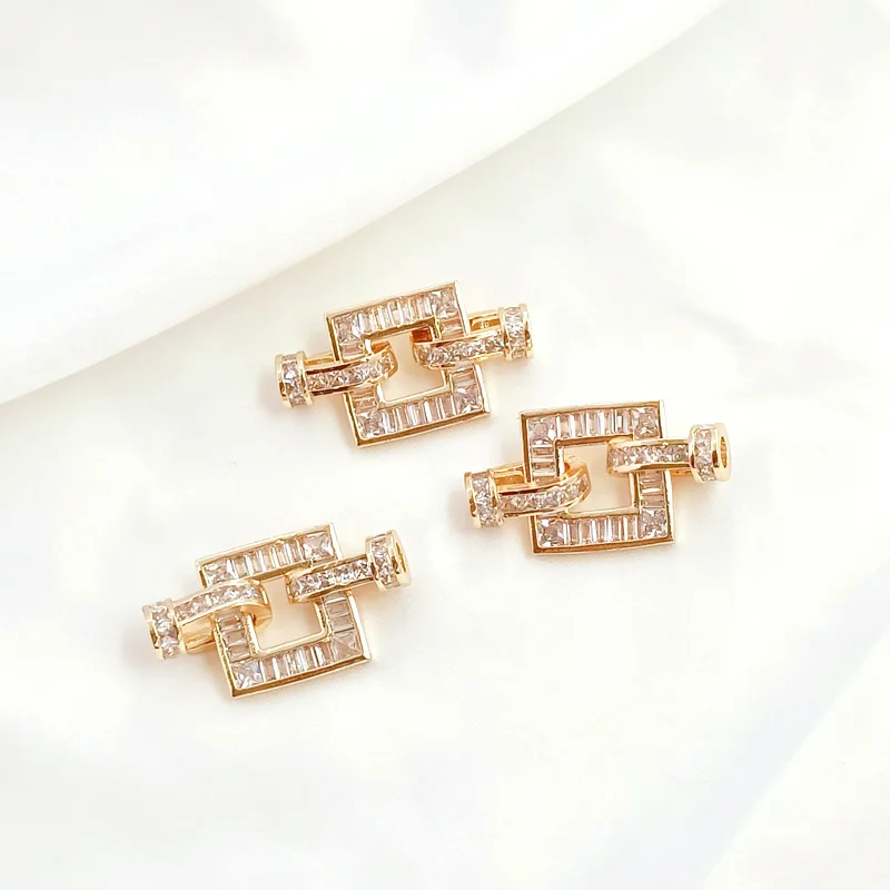 1 piece  Copper clad 14K Gold  Zircon inlaid  Square connection buckle  DIY made jewelry and found Necklace accessories