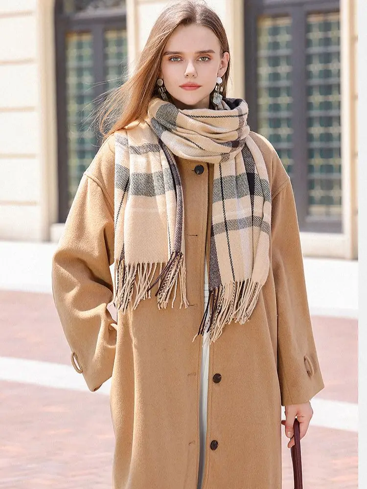 

Korean Plaid Cashmere Scarf Women's Winter Warm Versatile Shawl Dual-purpose Couple Neck Scarves Poncho Feminino Inverno