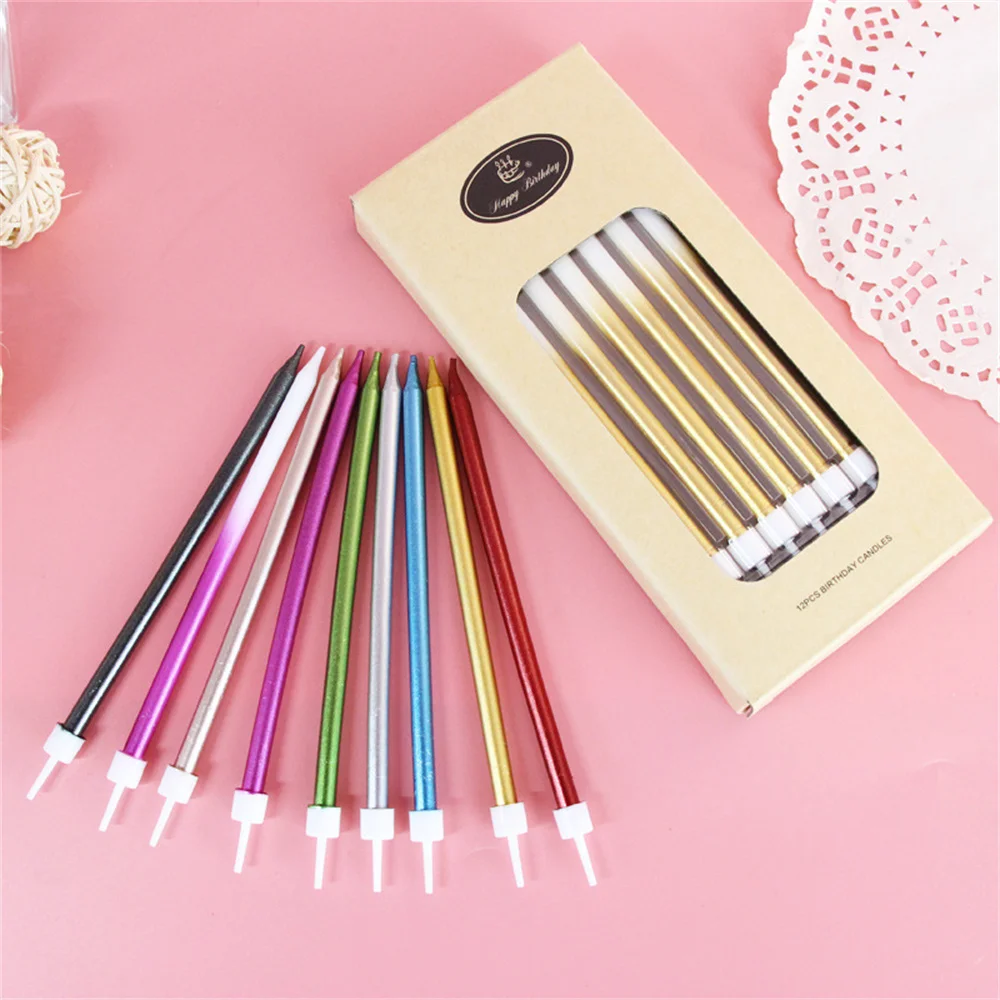 24pcs Happy Birthday Pencil Candle Long Rod Gradient Color Creative Cake Party Candle Decoration Children's Celebration Candles