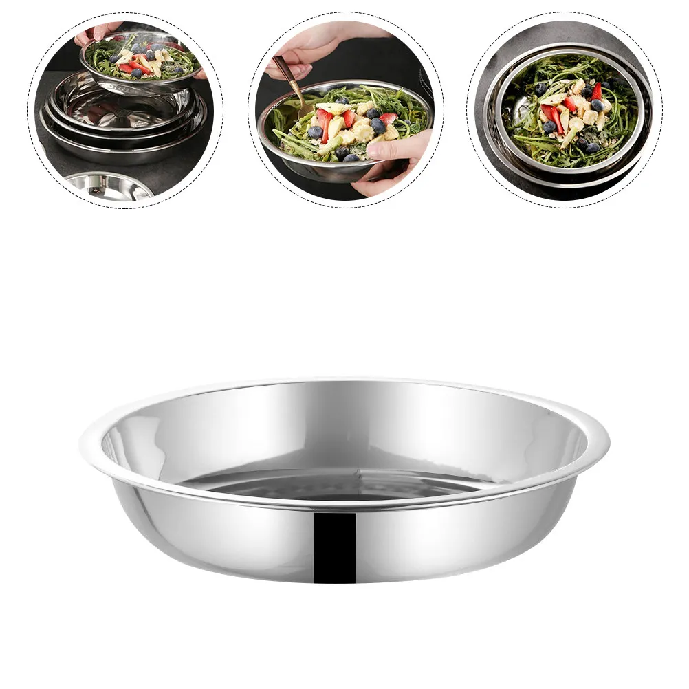 Plato de comida de acero inoxidable, superficie pulida y brillante, bordes lisos, agarre cómodo para verduras, bandeja para asar, almacenamiento, 1 ud.
