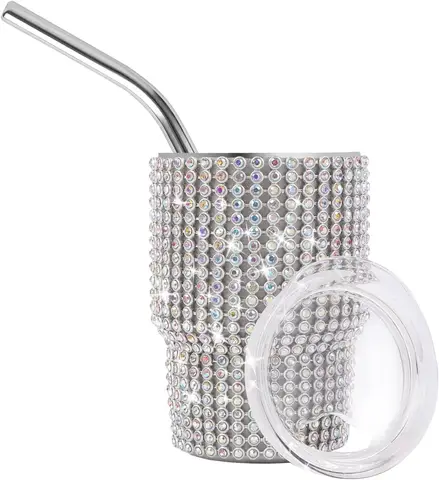 3oz Bling Shot Bardağı - Pipetli Yapay Elmas İşlemeli Mini Bardaklar, Glam Partiler ve Günlük Kullanım için Elmas Benzeri Parıltı