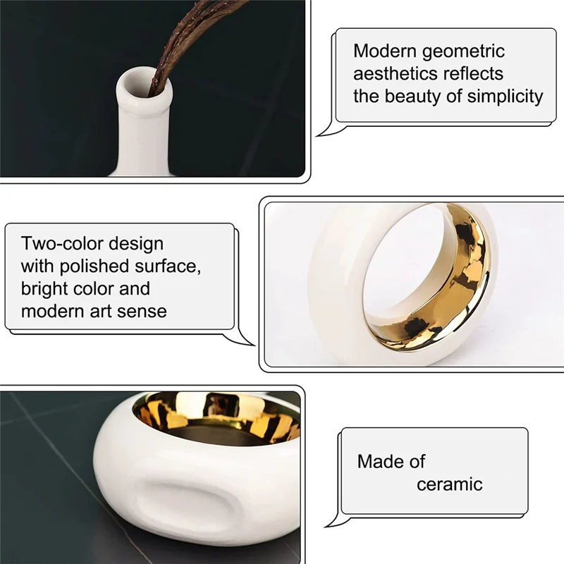

ABBY-White And Gold Vase White Vases Home Decor,Modern Minimalist Circle With Hole Decorative Vase