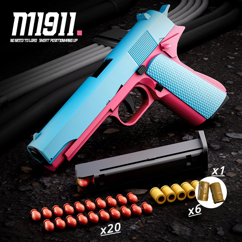 M1911 장난감 총 권총 소프트 총알 껍질 배출 블래스터 수동 에어소프트 에어건 발사기 어린이 성인 슈팅 게임용