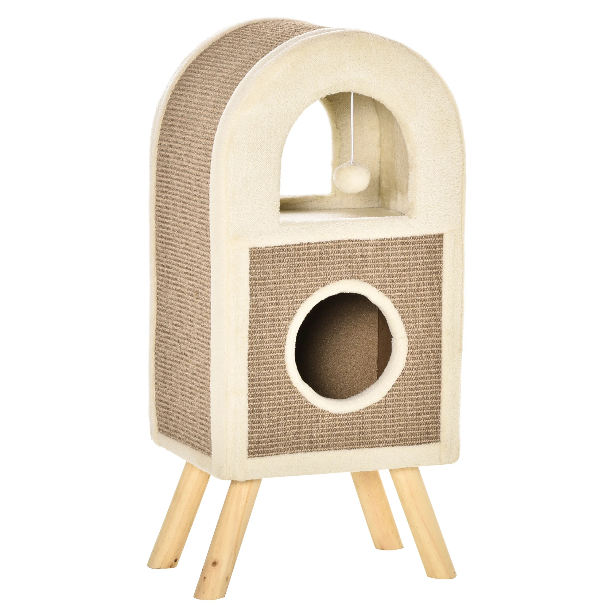 PawHut 2 level cat scraper tree with cave ball toy 40x34x91 cm