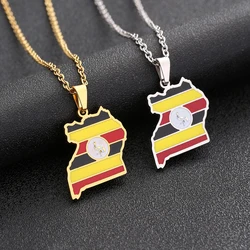 New Uganda Map Flag Pendant Necklace Stainless Steel For Women Men Gold Silver Color Charm Fashion Ugandan Jewelry Gifts