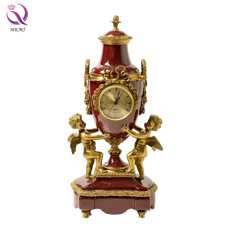 European brass ceramic luxury seat clock pure copper angel doll boutique neoclassical ornaments table clock for living room porc