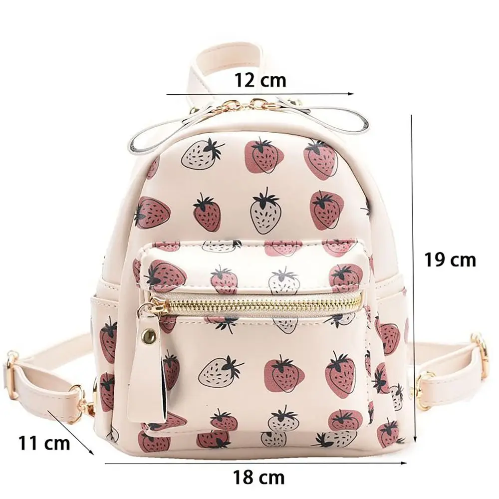 Fashion Strawberry Schoolbag Large Capacity Waterproof Two Shoulder Bag PU Adjustable Strap Backpack Woman