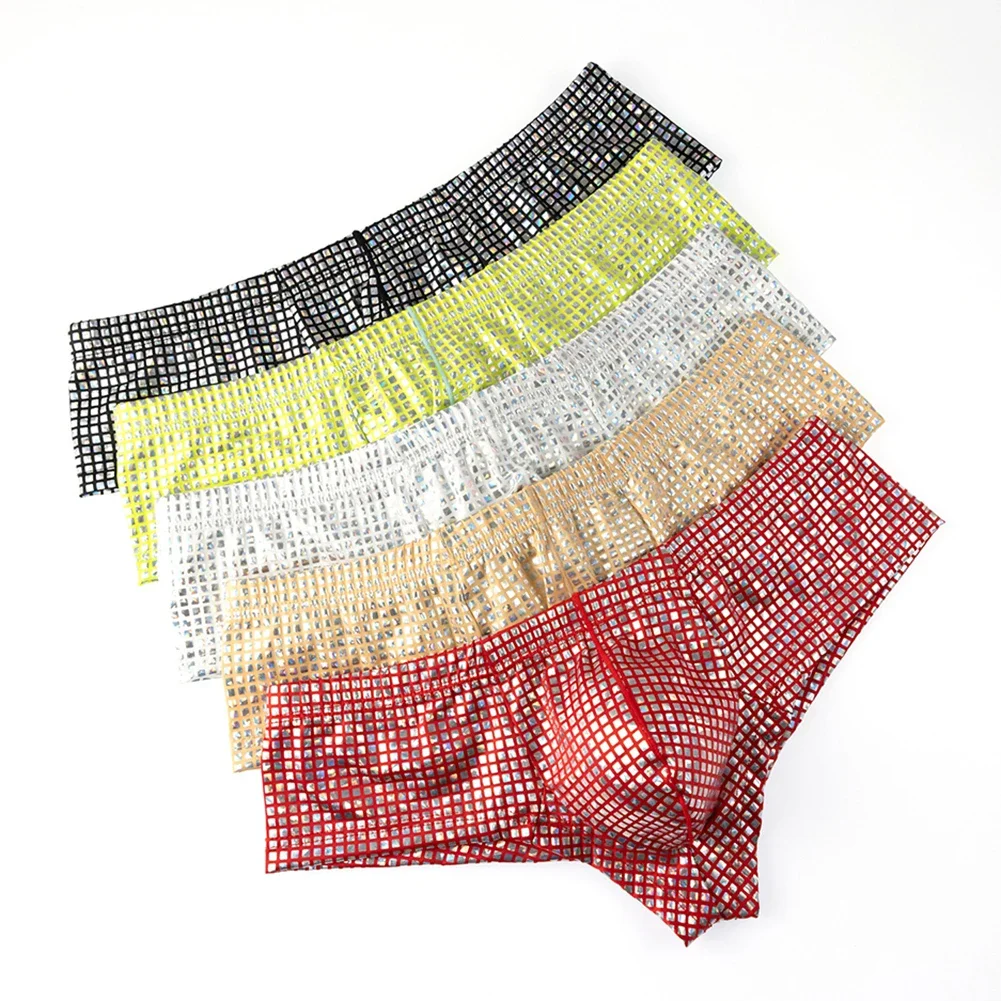 1pc Fashion Men\'s Sexy Boxers Shorts U-Convex Briefs Underwear Gloss Sequin Trunks Low Waist Pouch Panties Male