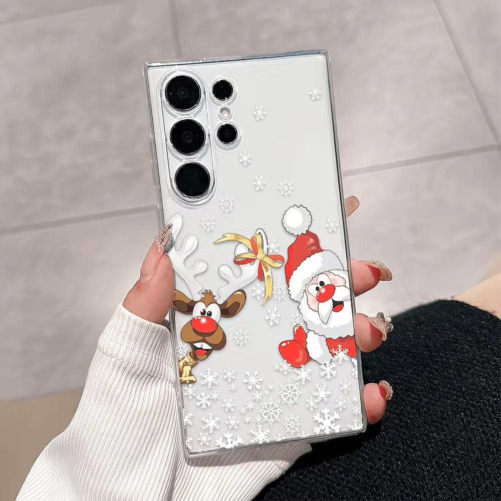 Clear Soft TPU Phone Case For Samsung Galaxy A73 A72 A71 A56 A55 A54 A53 A52 A51 Christmas Santa Reindeer Snowflake Print Cover