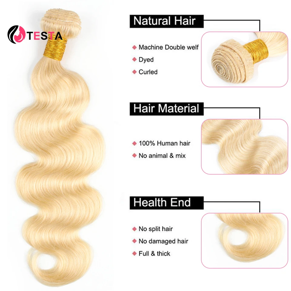 613 Blonde Body Wave Bundles With 4*4 Lace Closure Brazilian Remy  Human Hair Bundles Extensions Hair Weaving